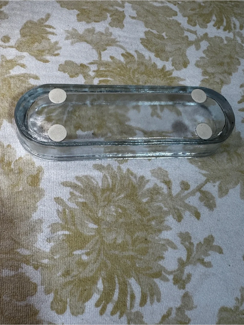 Thick Clear Oval Glass Container/Organizer w/ Brown Wooden Lid Cover